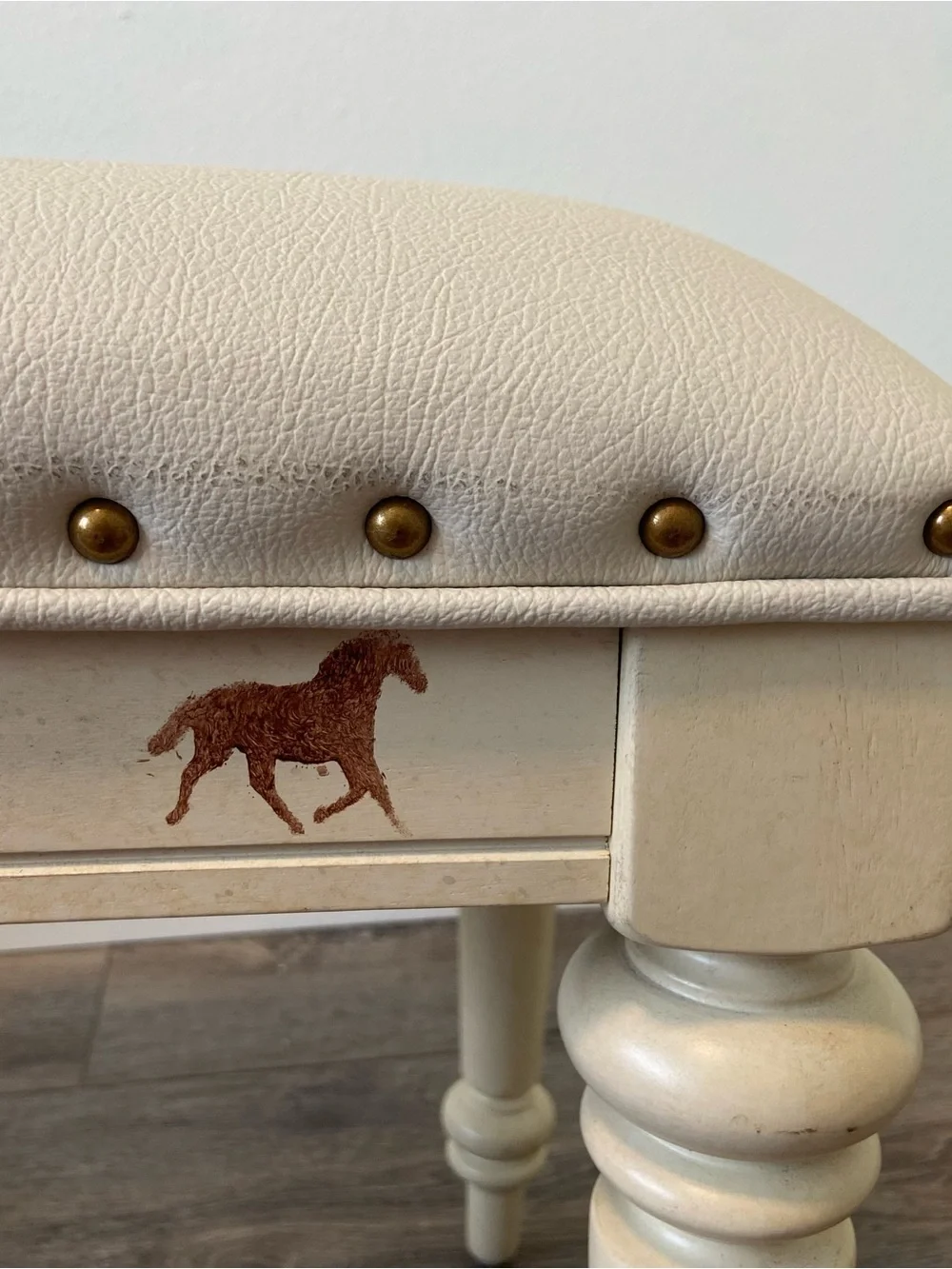 Rustic Western Vanity Stool Cowhide Leather Fringe Horse Accent Country Ottoman